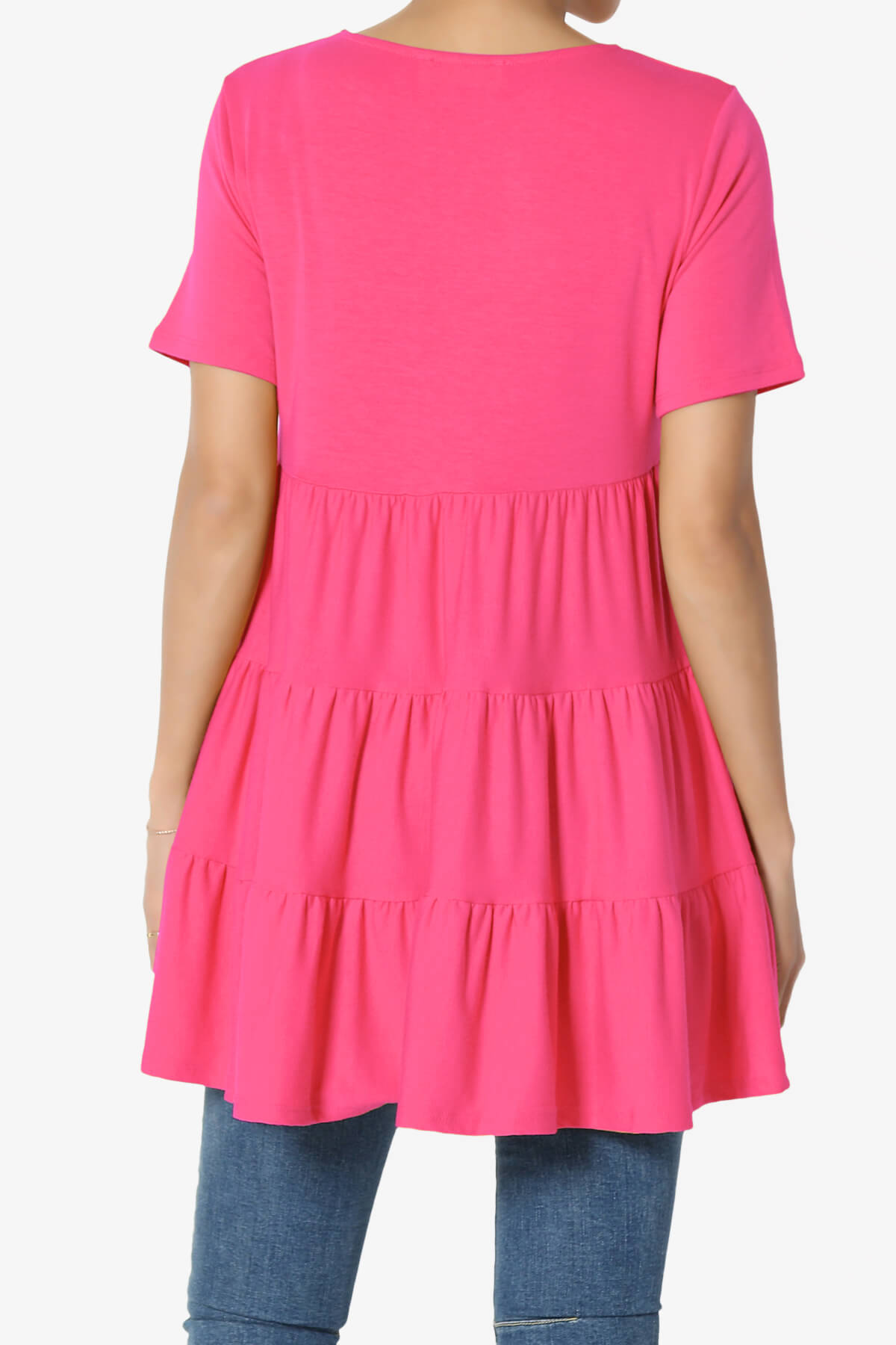 Maiika Short Sleeve Tiered Ruffle Tunic FUCHSIA_2