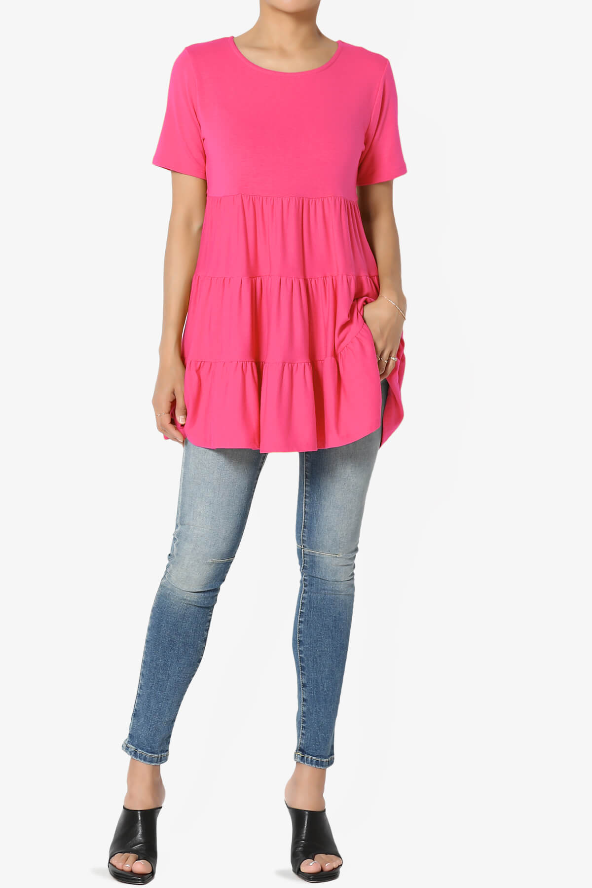 Maiika Short Sleeve Tiered Ruffle Tunic FUCHSIA_6