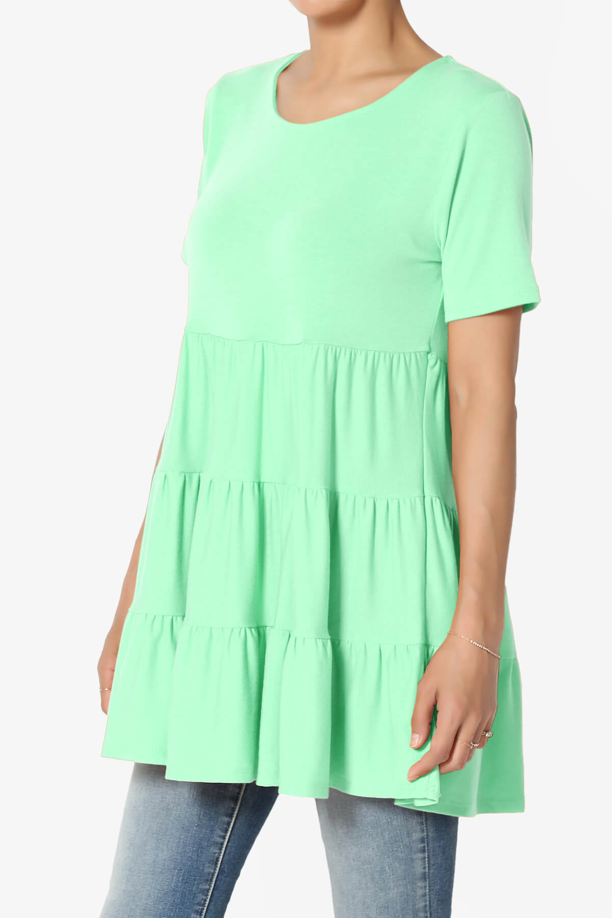 Maiika Short Sleeve Tiered Ruffle Tunic GREEN MINT_3