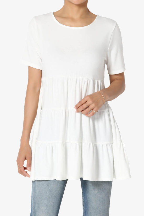 Maiika Short Sleeve Tiered Ruffle Tunic IVORY_1
