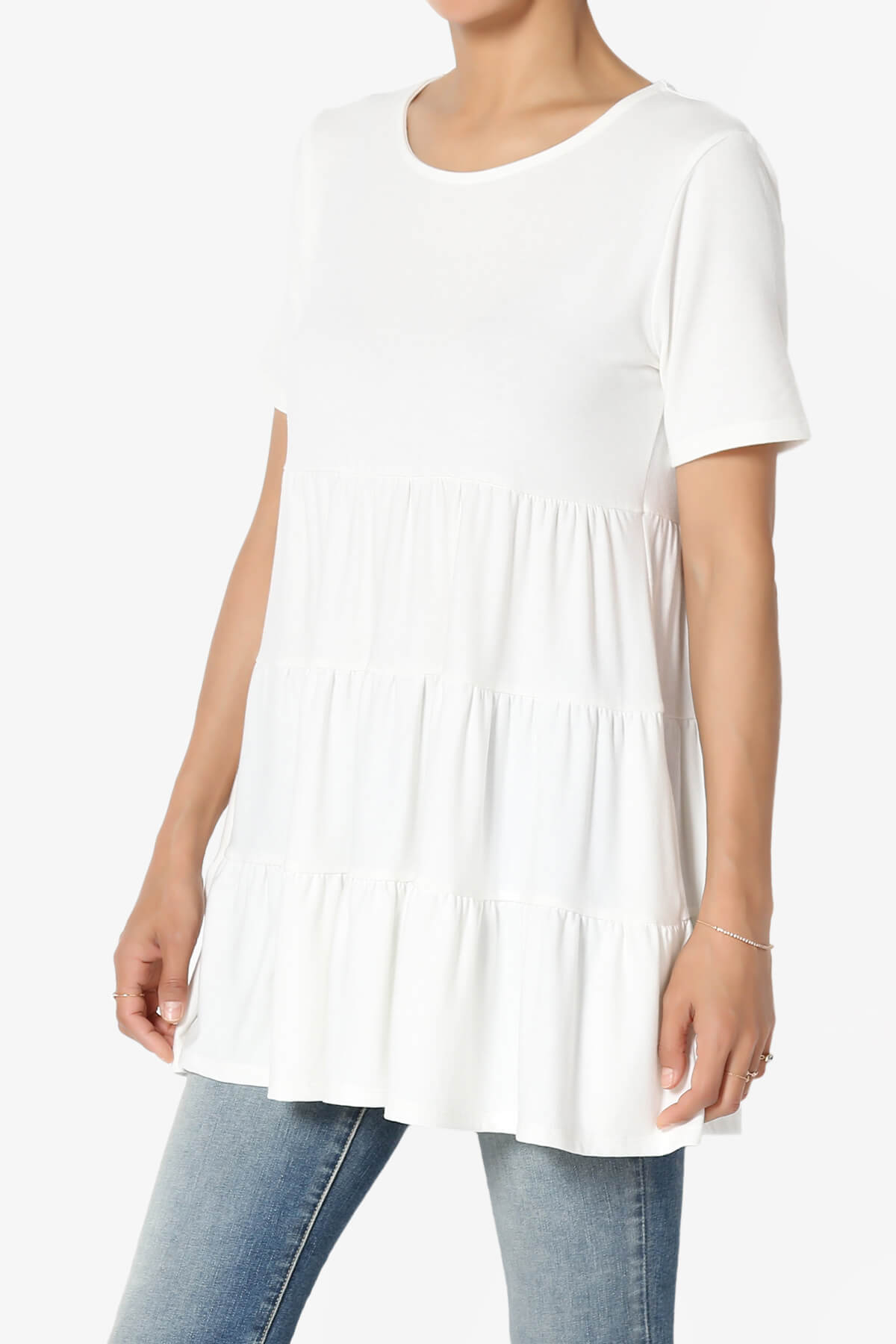 Maiika Short Sleeve Tiered Ruffle Tunic IVORY_3