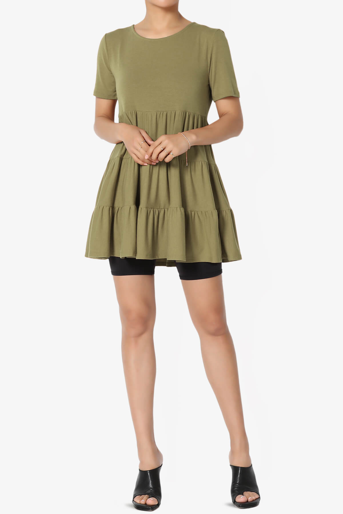 Maiika Short Sleeve Tiered Ruffle Tunic KHAKI GREEN_6