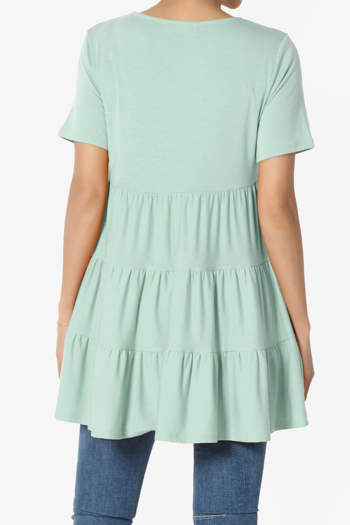 Maiika Short Sleeve Tiered Ruffle Tunic LIGHT GREEN_2