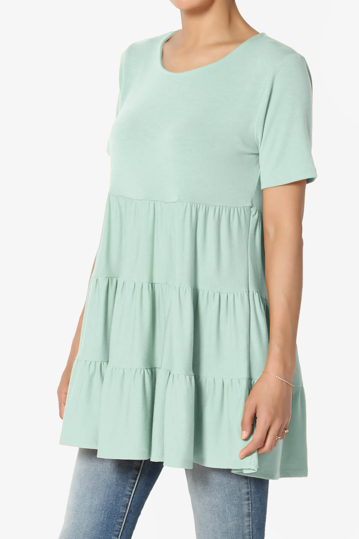 Maiika Short Sleeve Tiered Ruffle Tunic LIGHT GREEN_3