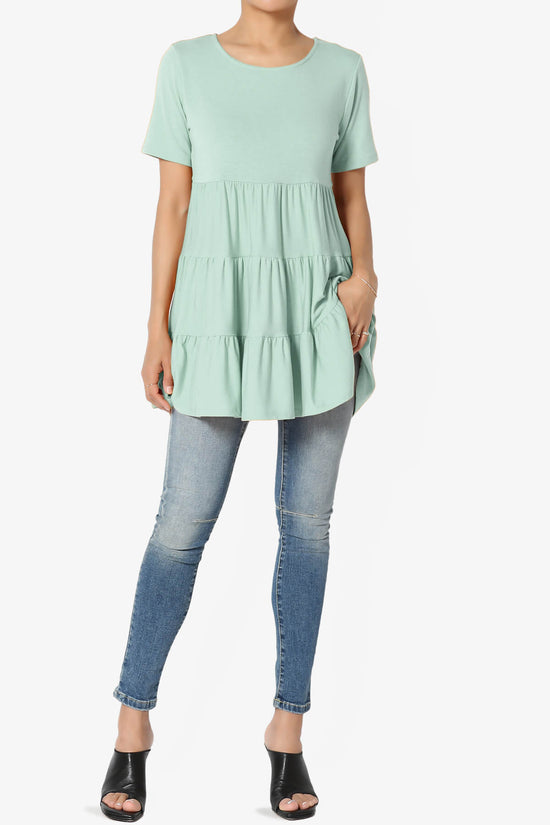 Maiika Short Sleeve Tiered Ruffle Tunic LIGHT GREEN_6