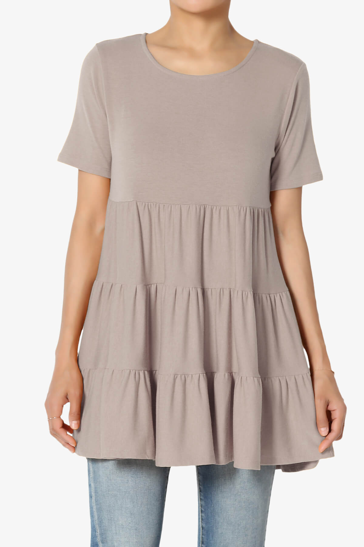 Maiika Short Sleeve Tiered Ruffle Tunic LIGHT MOCHA_1