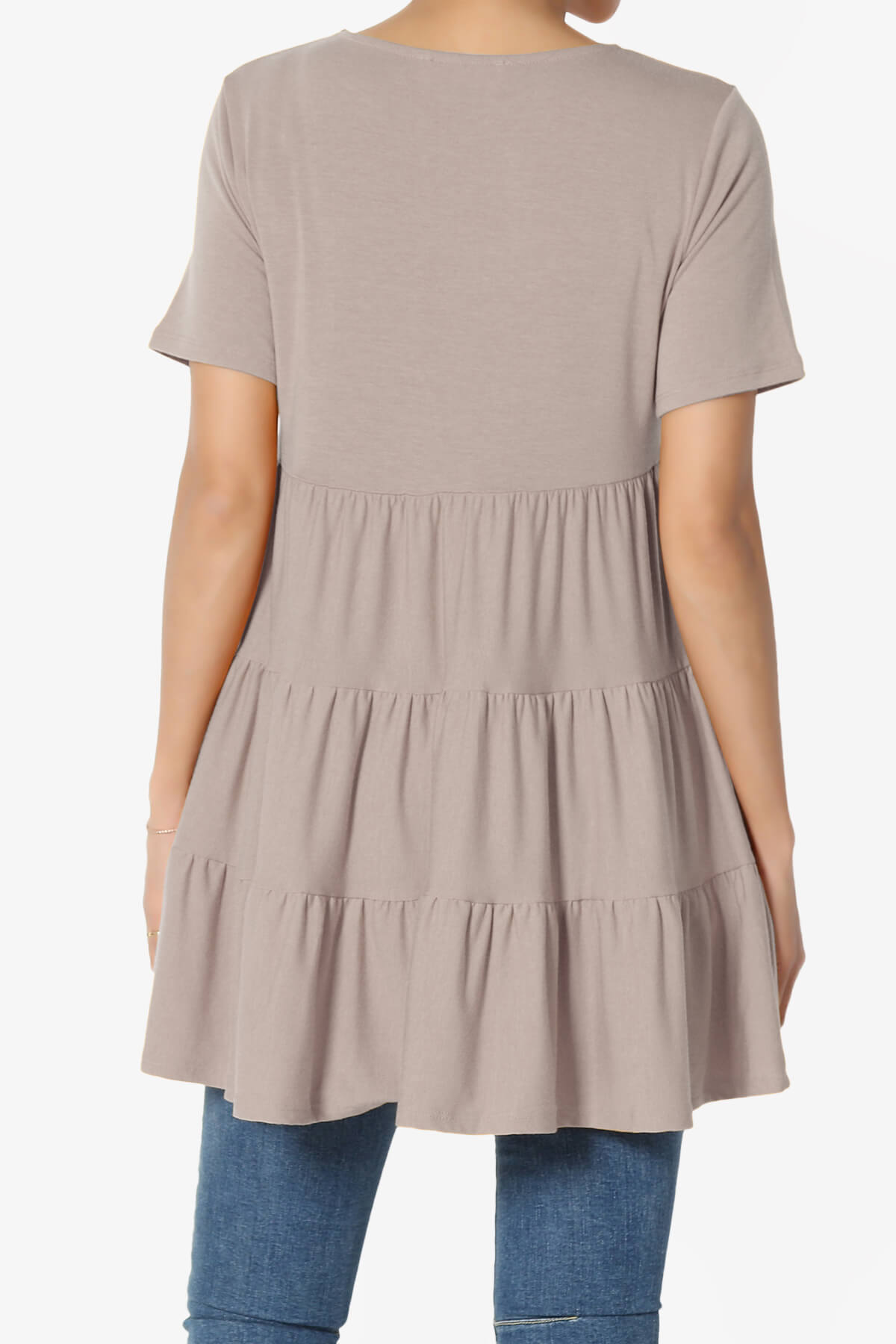 Maiika Short Sleeve Tiered Ruffle Tunic LIGHT MOCHA_2