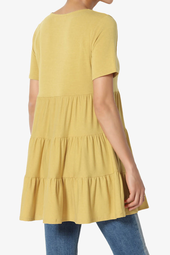 Maiika Short Sleeve Tiered Ruffle Tunic LIGHT MUSTARD_4