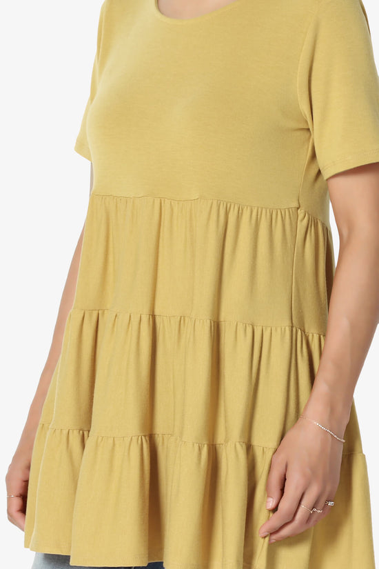 Maiika Short Sleeve Tiered Ruffle Tunic LIGHT MUSTARD_5