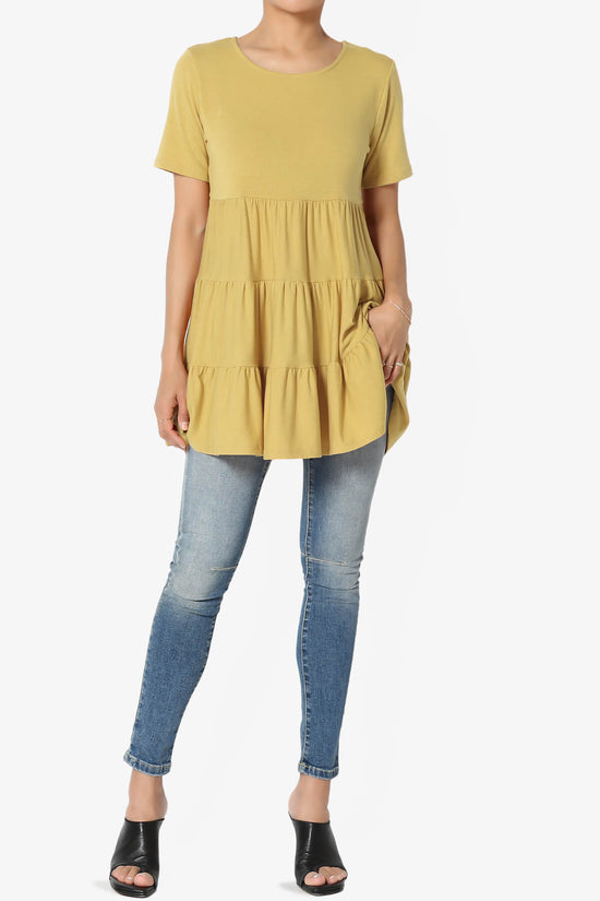 Maiika Short Sleeve Tiered Ruffle Tunic LIGHT MUSTARD_6