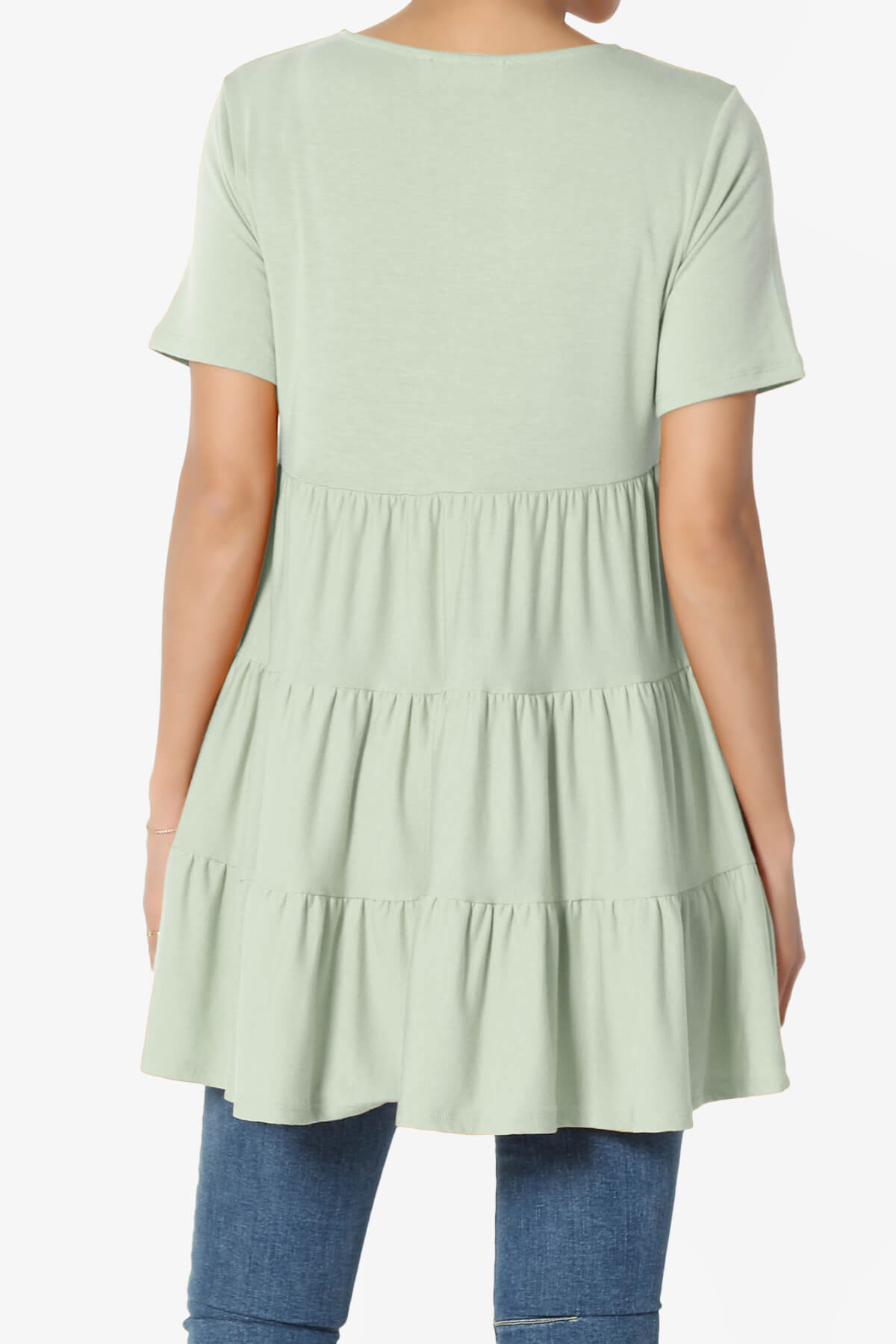 Maiika Short Sleeve Tiered Ruffle Tunic LIGHT SAGE_2