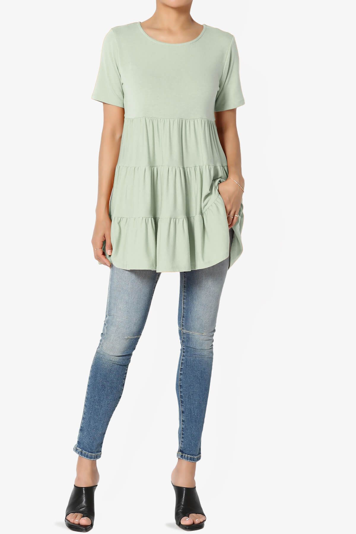Maiika Short Sleeve Tiered Ruffle Tunic LIGHT SAGE_6