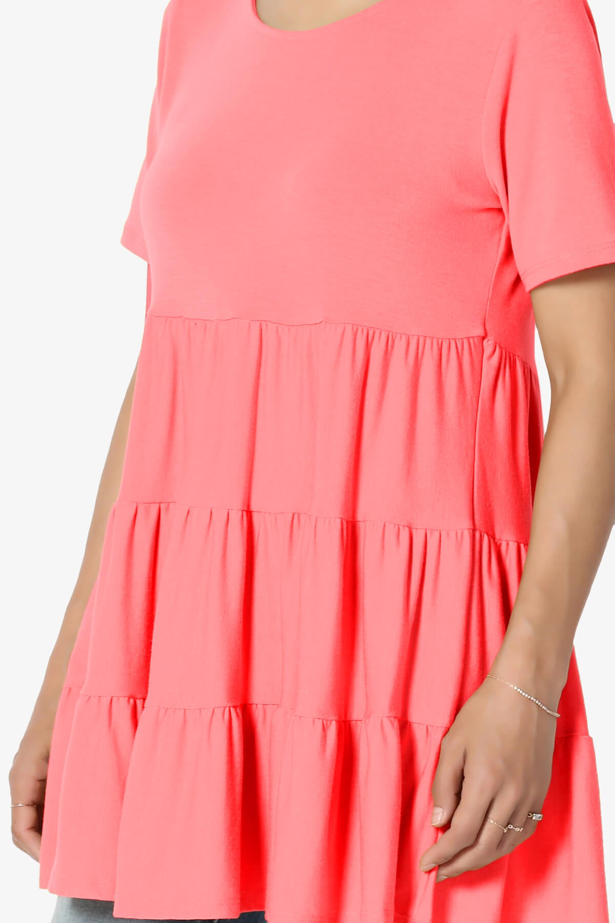 Maiika Short Sleeve Tiered Ruffle Tunic NEON CORAL PINK_5