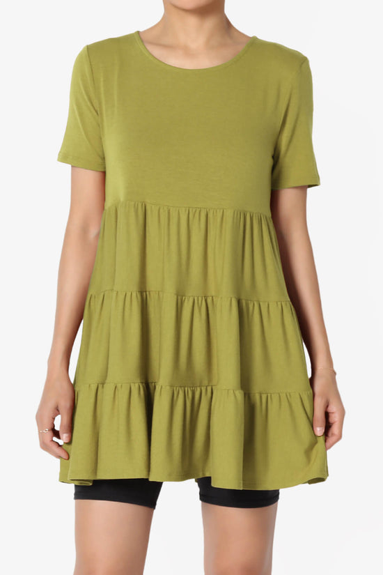 Maiika Short Sleeve Tiered Ruffle Tunic OLIVE MUSTARD_1