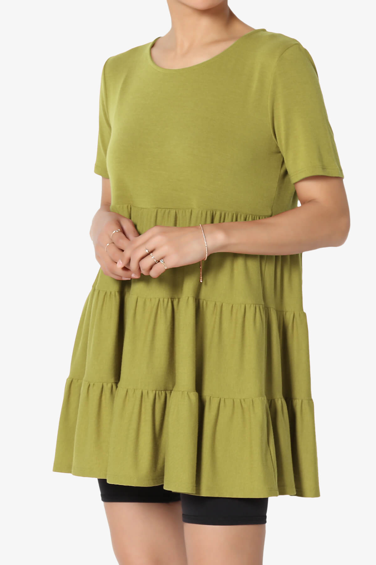 Maiika Short Sleeve Tiered Ruffle Tunic OLIVE MUSTARD_3