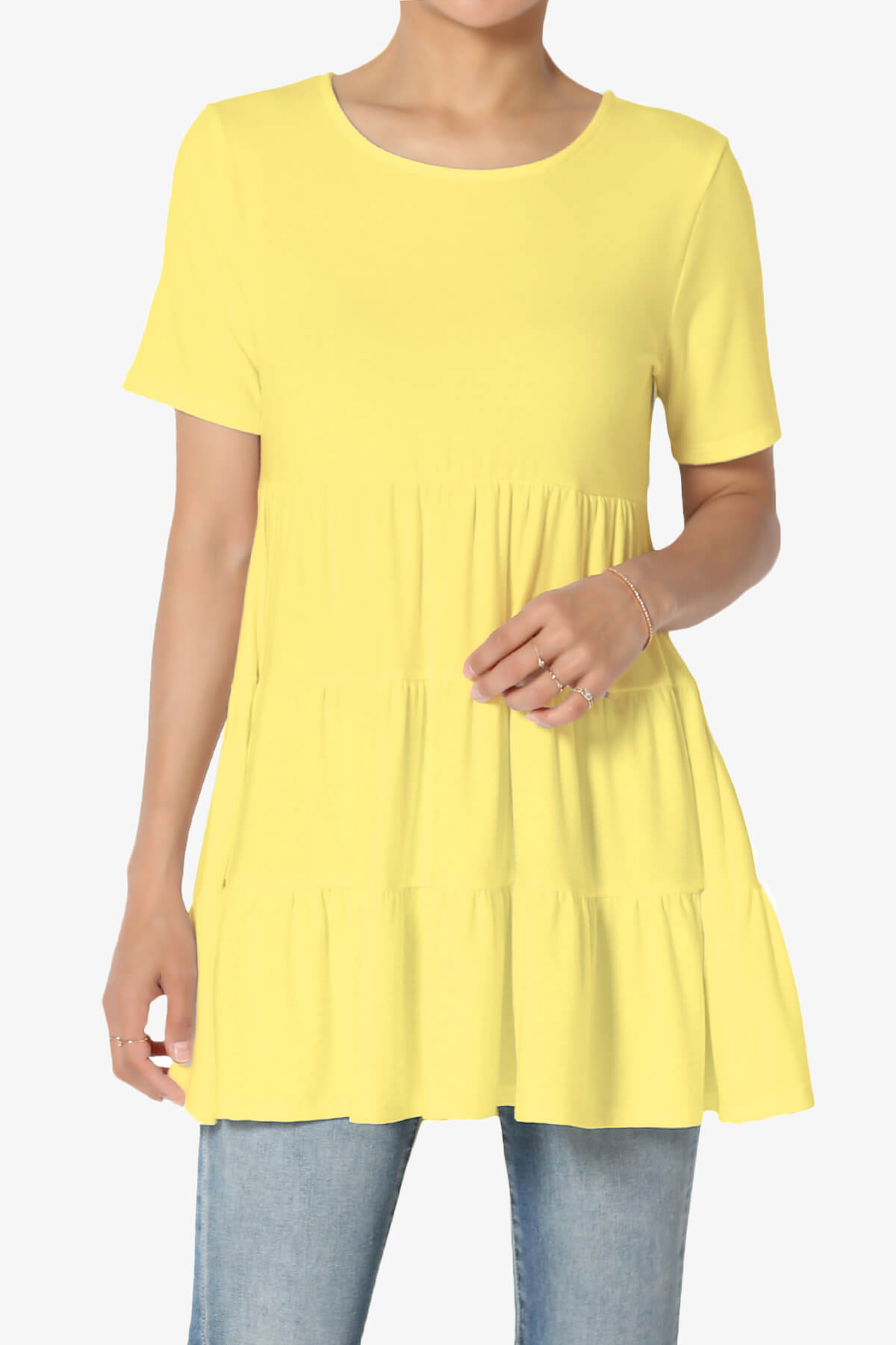 Maiika Short Sleeve Tiered Ruffle Tunic YELLOW_1