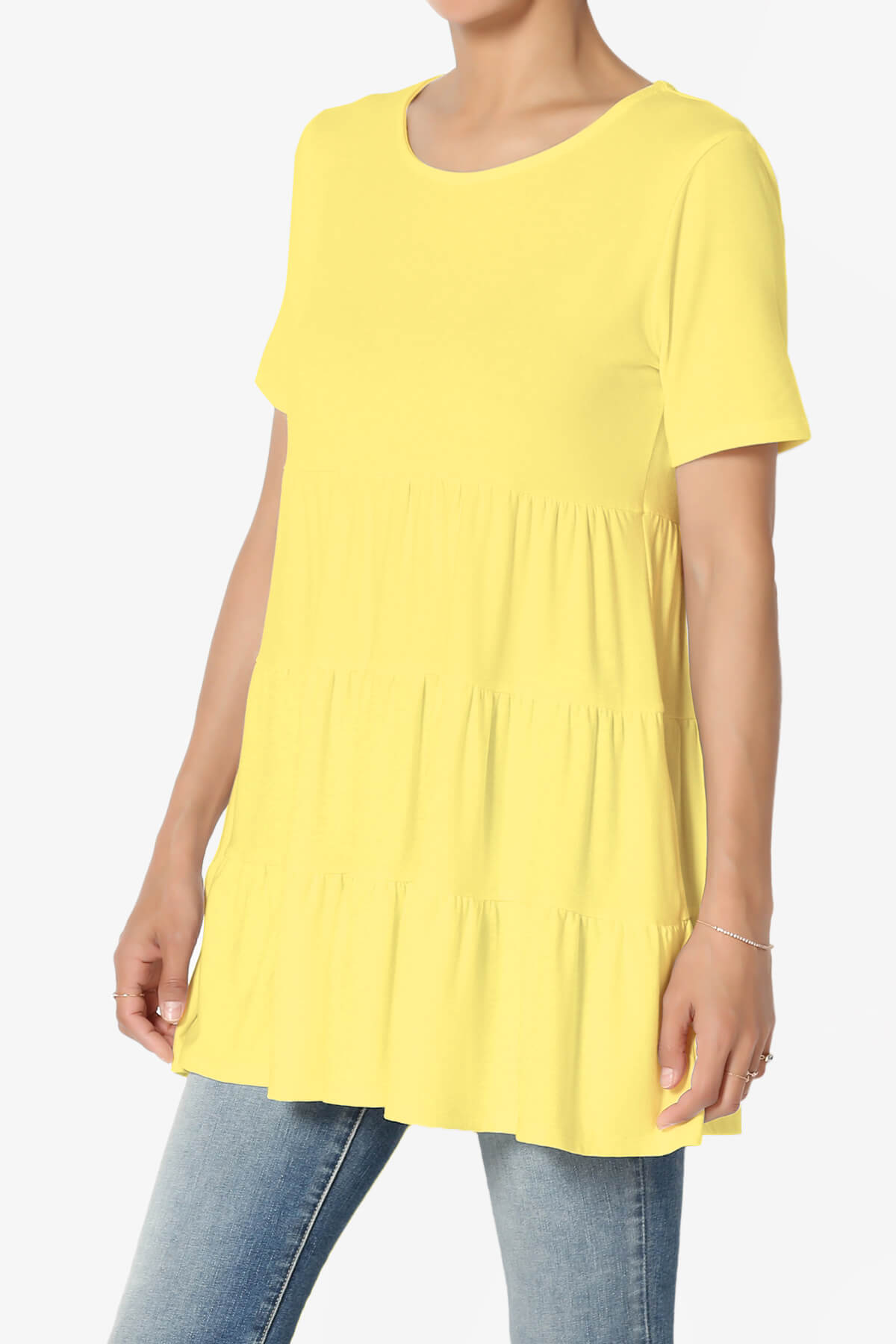 Maiika Short Sleeve Tiered Ruffle Tunic YELLOW_3