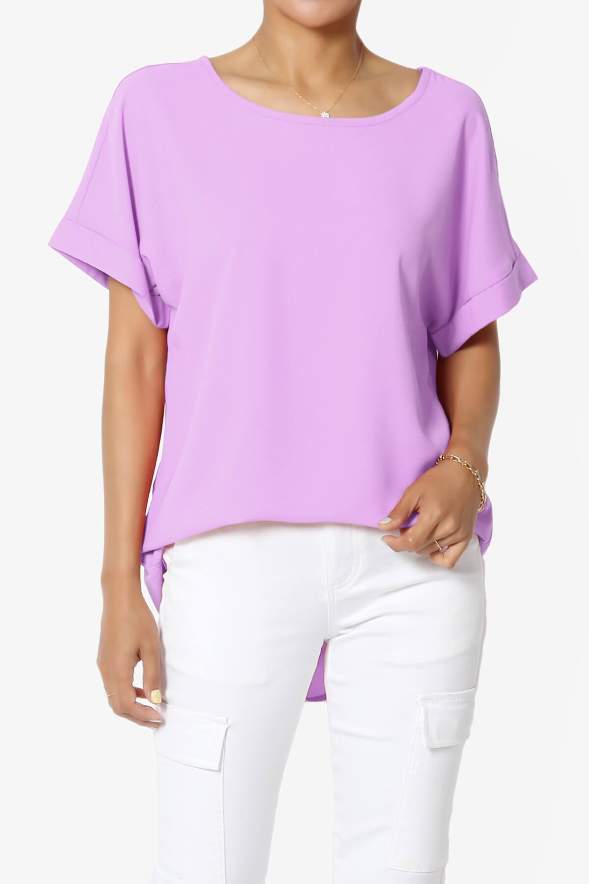Marla Lightweight Woven Dolman Top BRIGHT LAVENDER_1