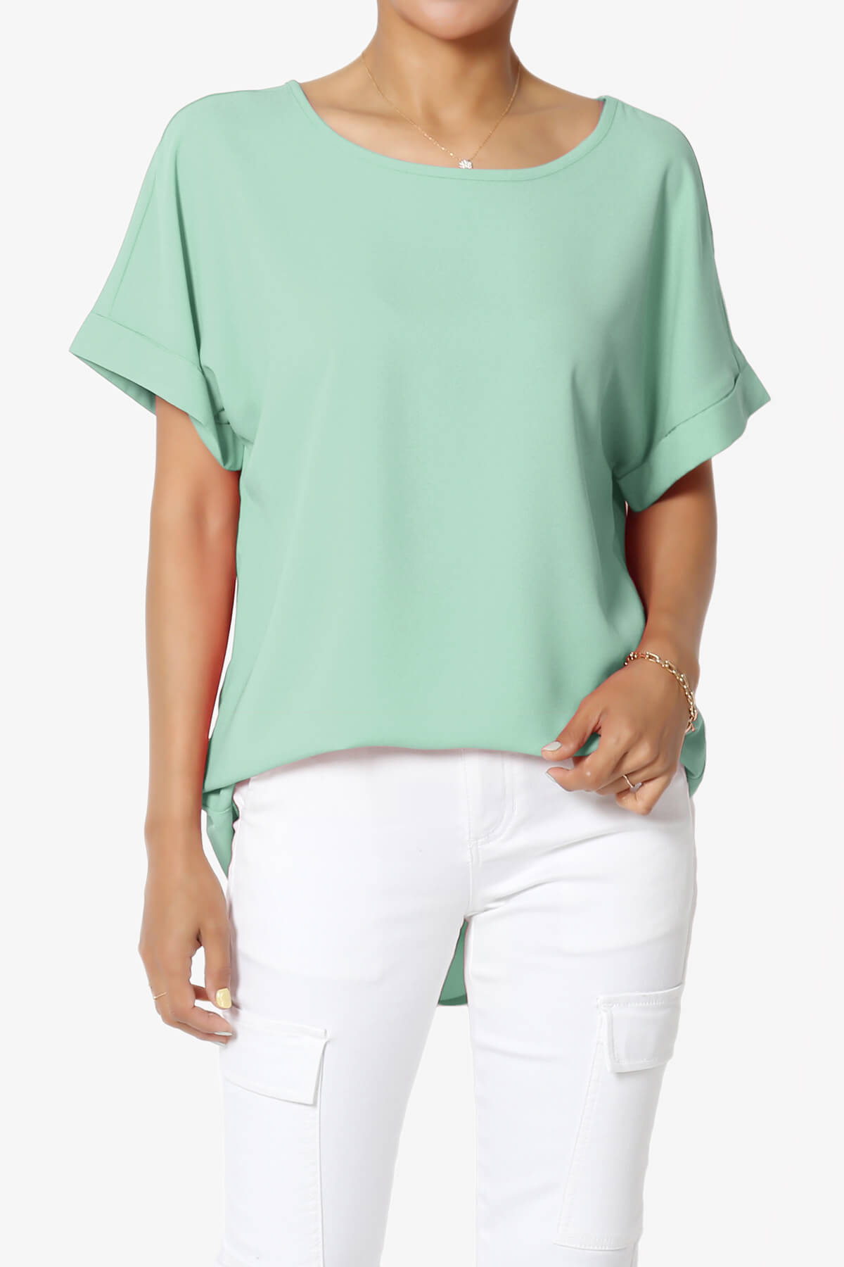 Marla Lightweight Woven Dolman Top DUSTY GREEN_1