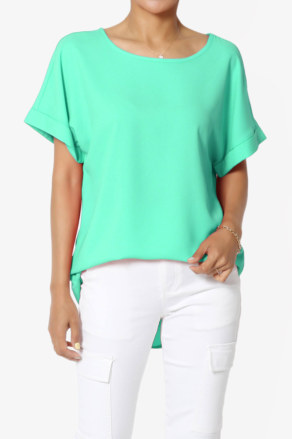 Marla Lightweight Woven Dolman Top MINT_1