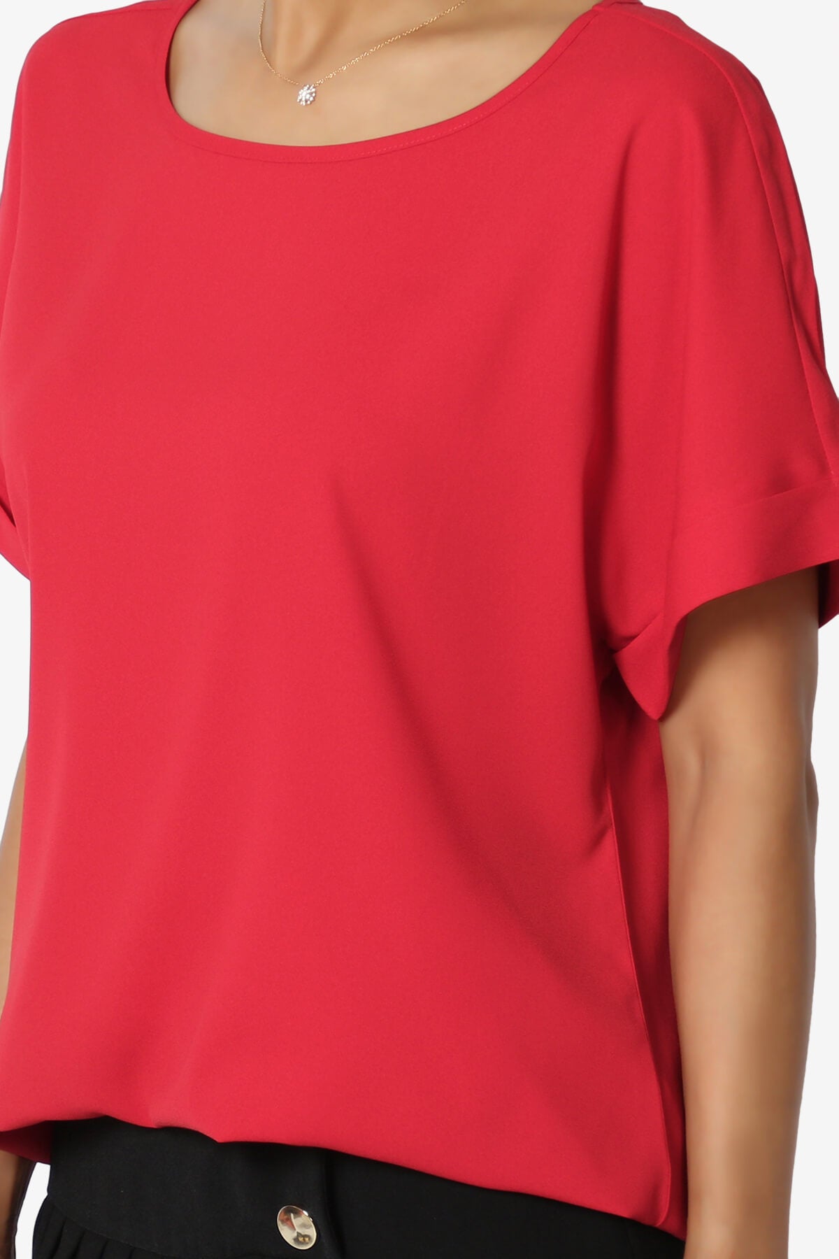 Marla Lightweight Woven Dolman Top RED_5