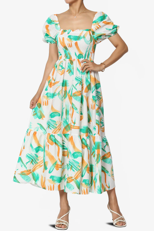 Meme Puff Sleeve Smocked Tiered Midi Dress