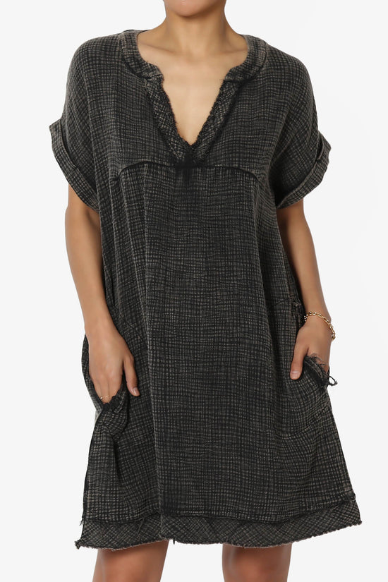 Milly Washed Gauze Babydoll Shift Mini Dress ASH BLACK_1