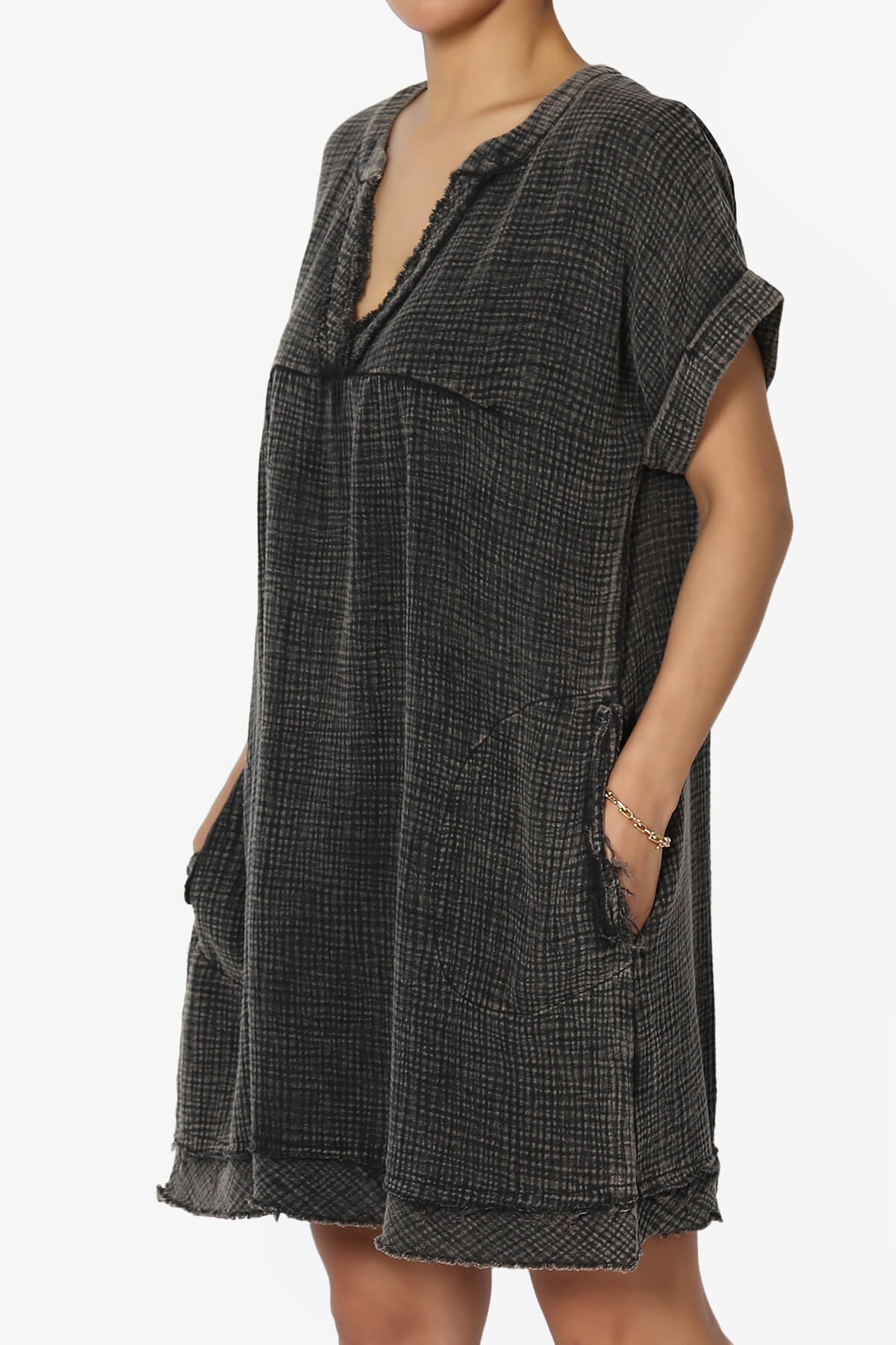 Milly Washed Gauze Babydoll Shift Mini Dress ASH BLACK_3