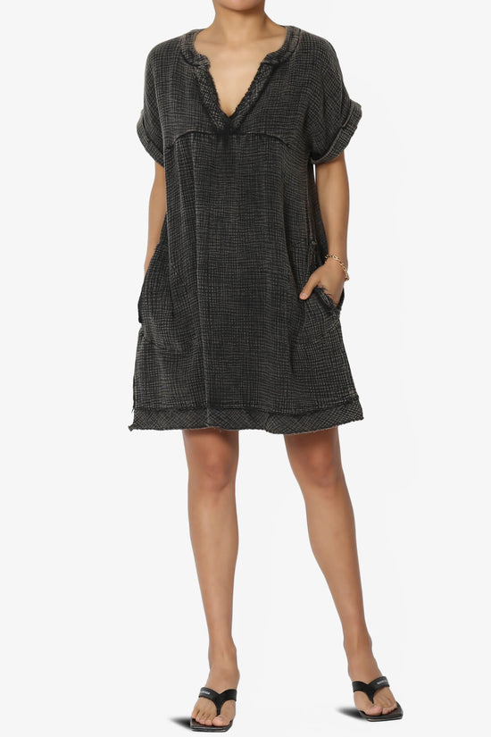 Milly Washed Gauze Babydoll Shift Mini Dress ASH BLACK_6