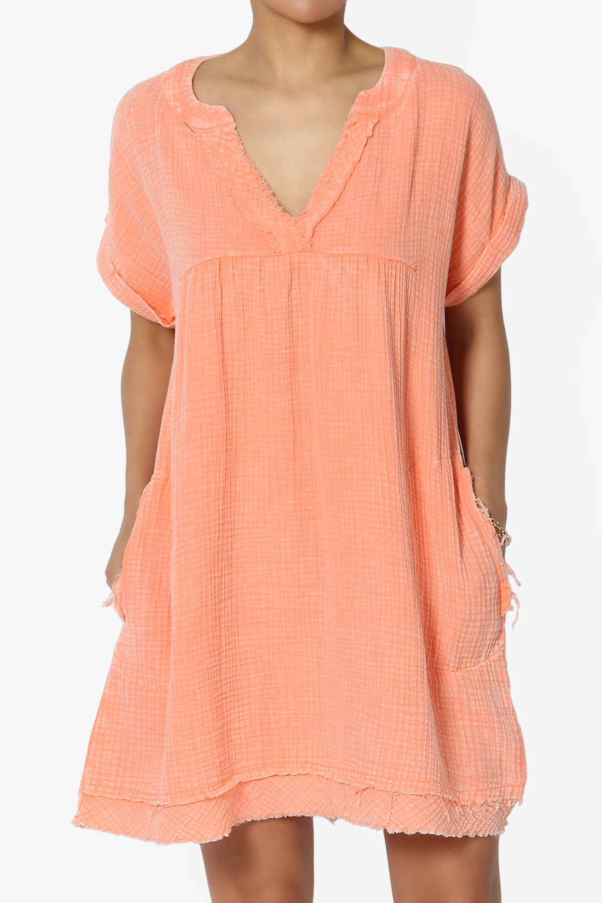 Milly Washed Gauze Babydoll Shift Mini Dress CORAL_1