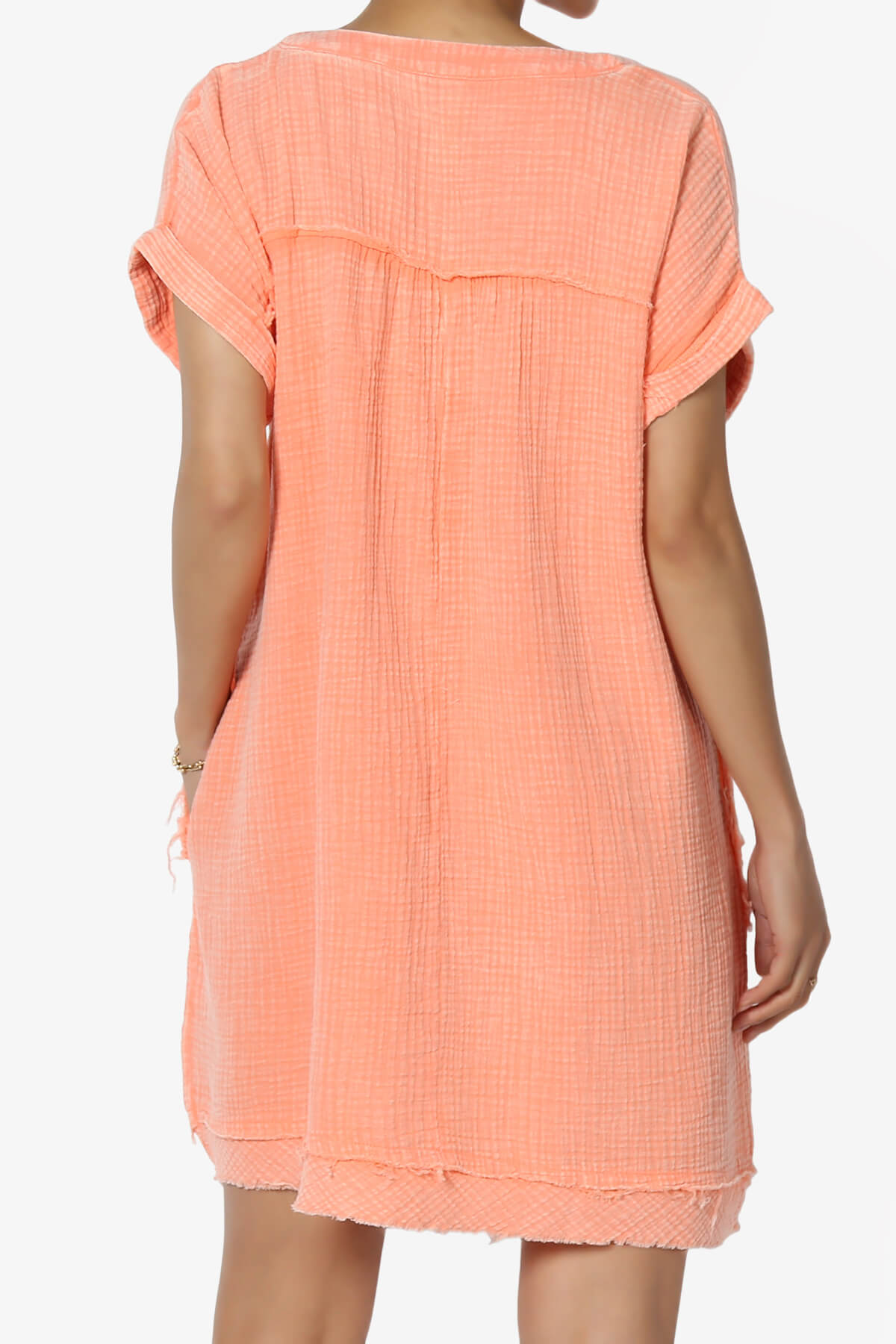 Milly Washed Gauze Babydoll Shift Mini Dress CORAL_2