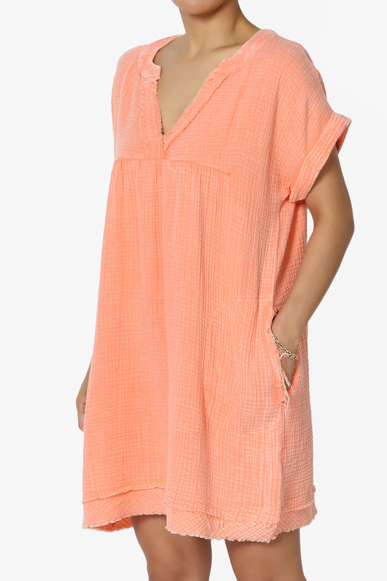 Milly Washed Gauze Babydoll Shift Mini Dress CORAL_3