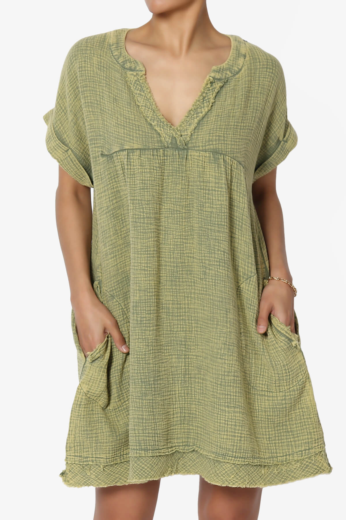 Milly Washed Gauze Babydoll Shift Mini Dress DUSTY OLIVE_1