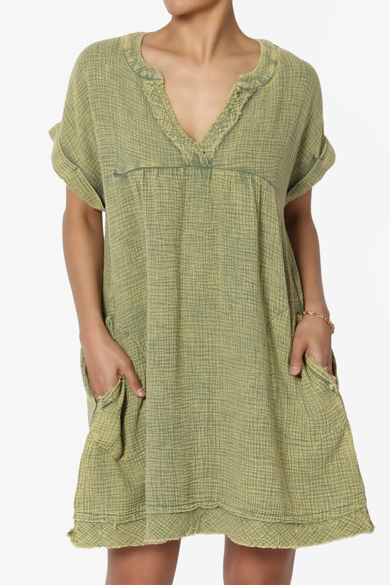 Milly Washed Gauze Babydoll Shift Mini Dress DUSTY OLIVE_1