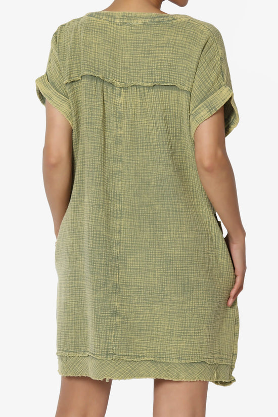 Milly Washed Gauze Babydoll Shift Mini Dress DUSTY OLIVE_2