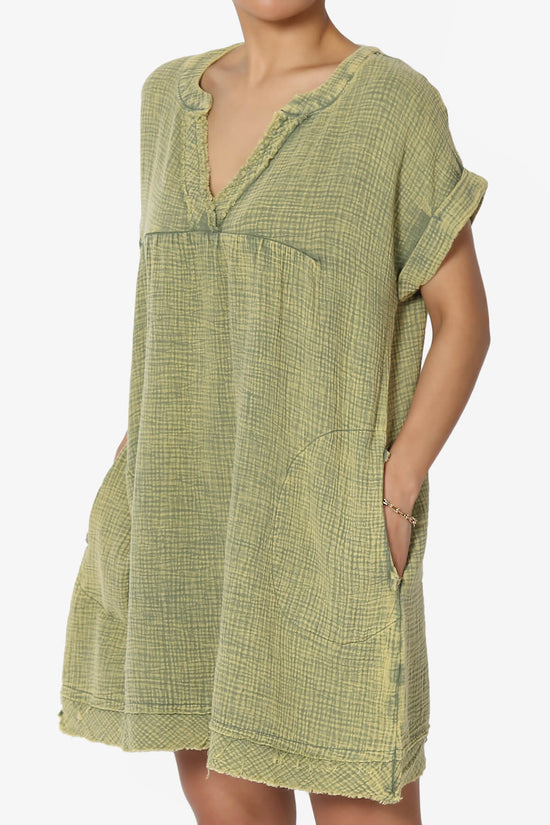 Milly Washed Gauze Babydoll Shift Mini Dress DUSTY OLIVE_3