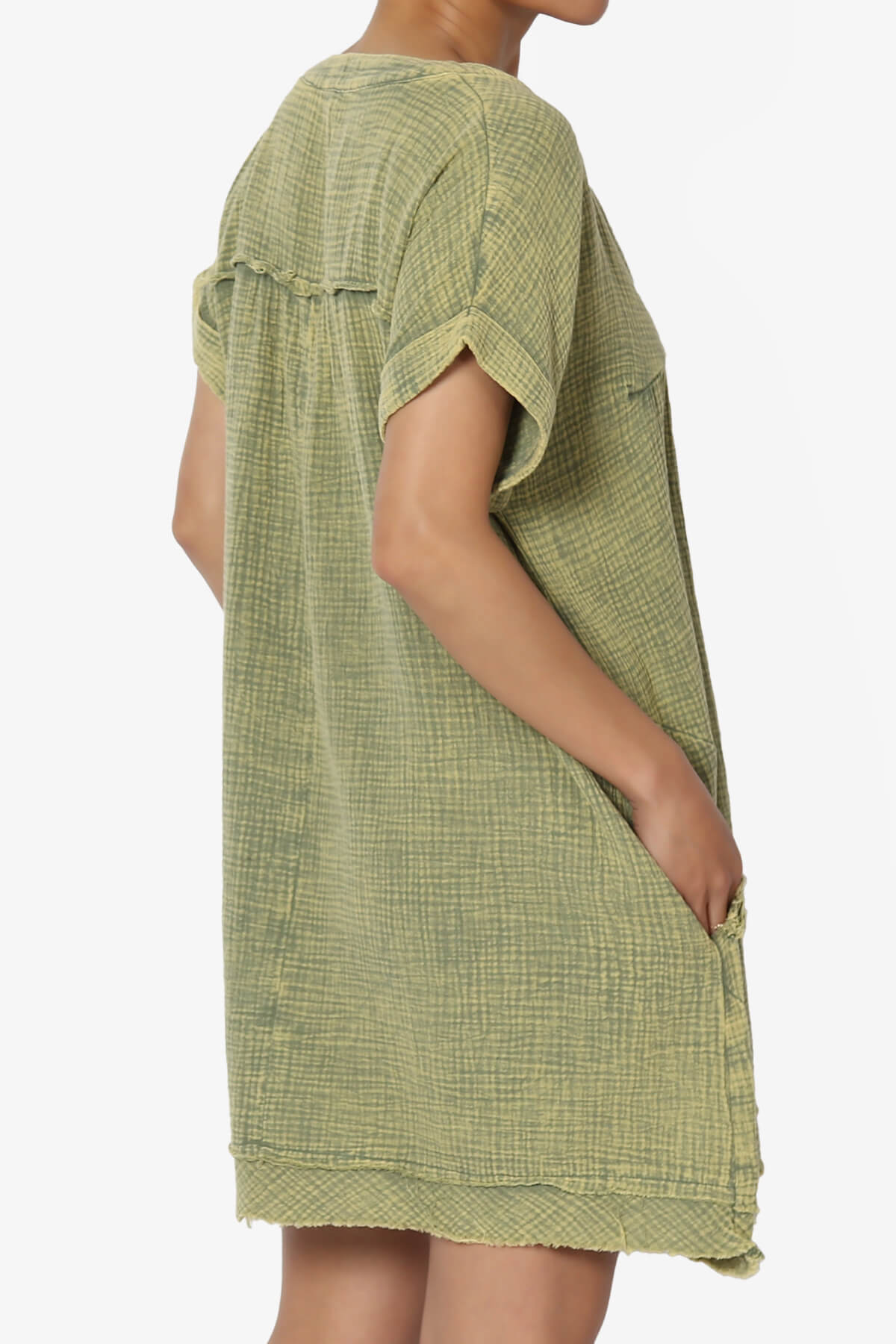 Milly Washed Gauze Babydoll Shift Mini Dress DUSTY OLIVE_4