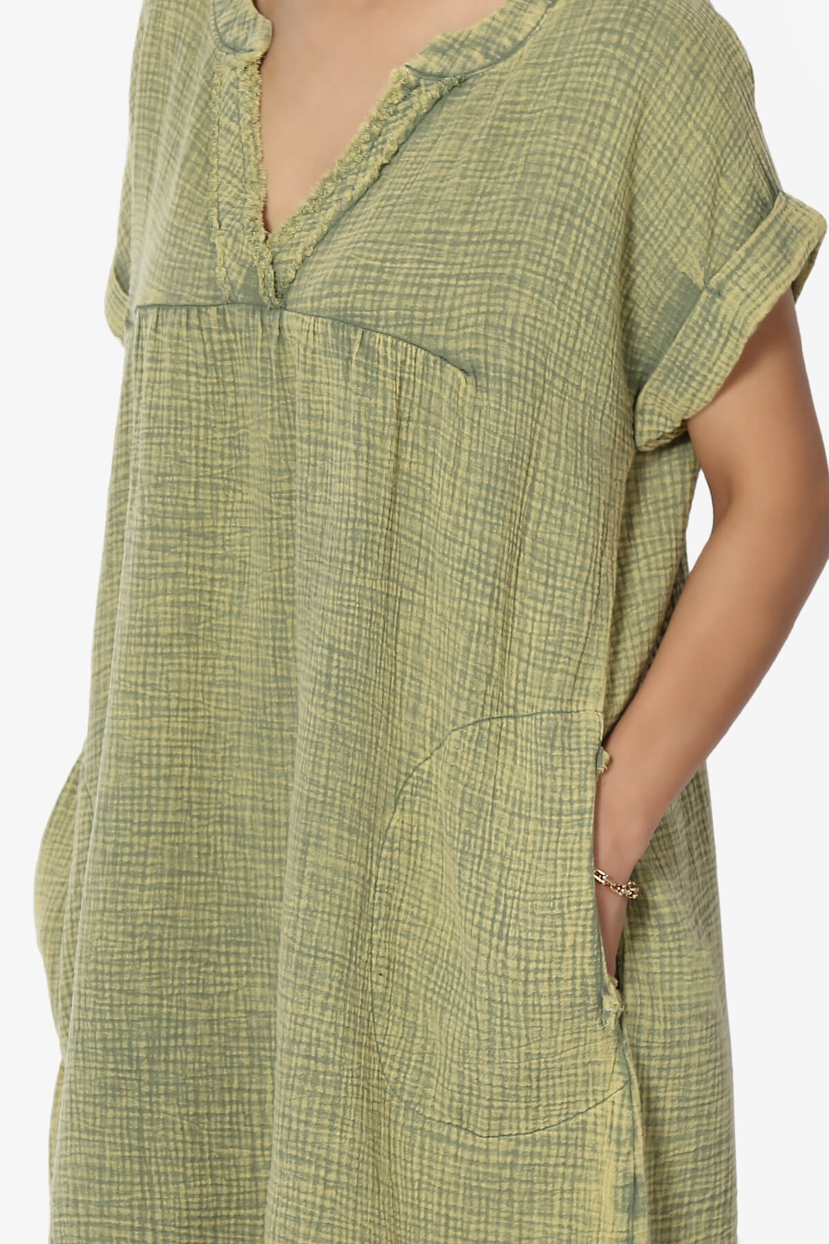 Milly Washed Gauze Babydoll Shift Mini Dress DUSTY OLIVE_5