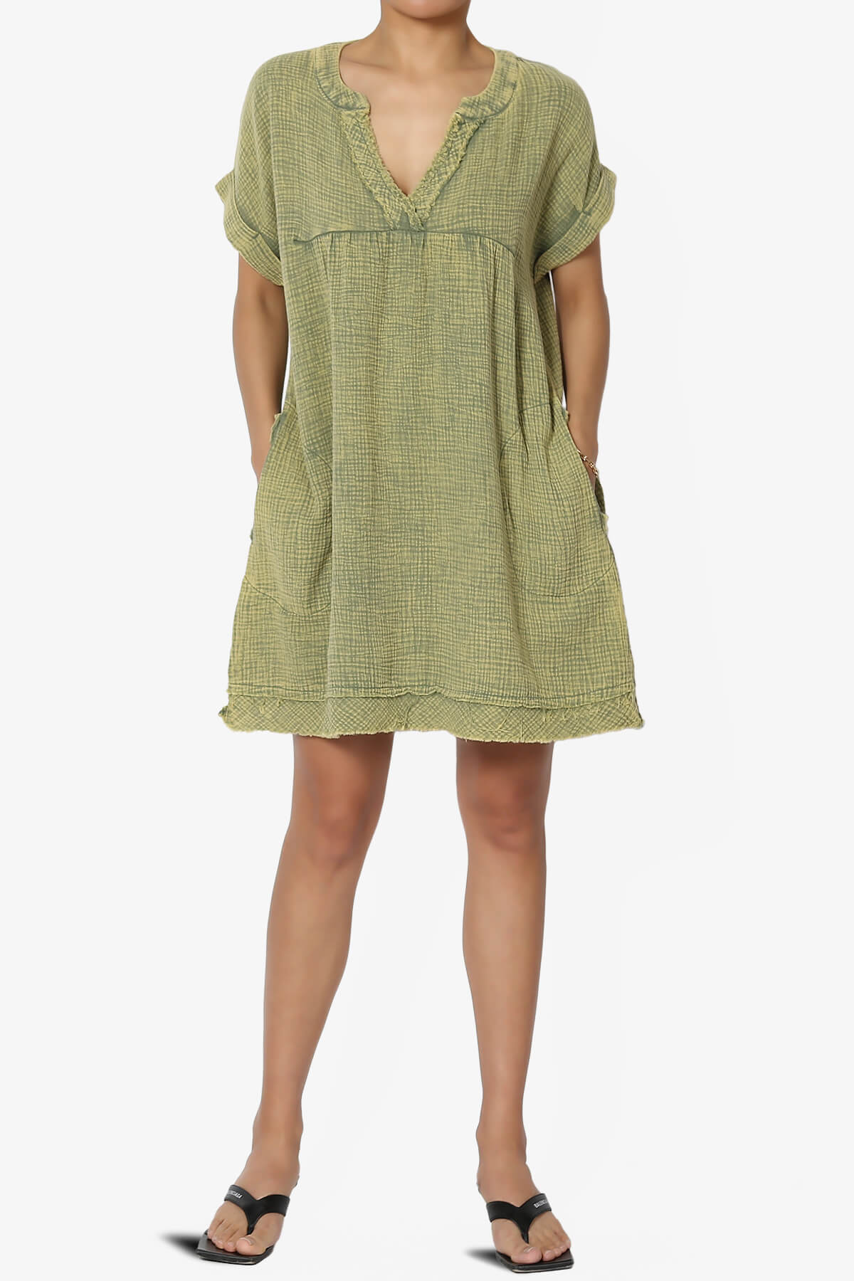 Milly Washed Gauze Babydoll Shift Mini Dress DUSTY OLIVE_6