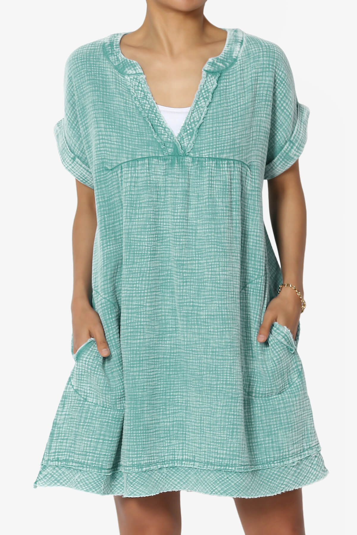 Milly Washed Gauze Babydoll Shift Mini Dress DUSTY TEAL_1