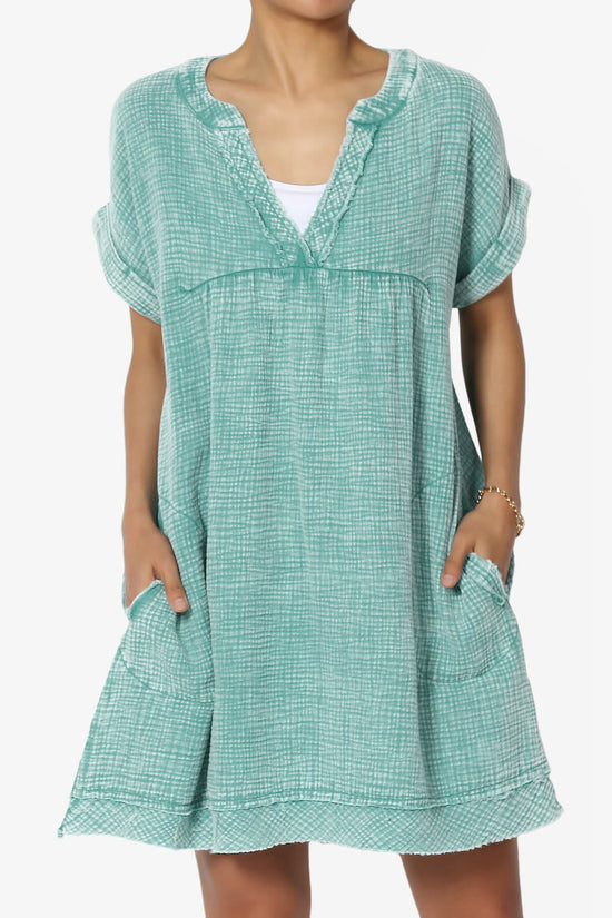 Milly Washed Gauze Babydoll Shift Mini Dress DUSTY TEAL_1