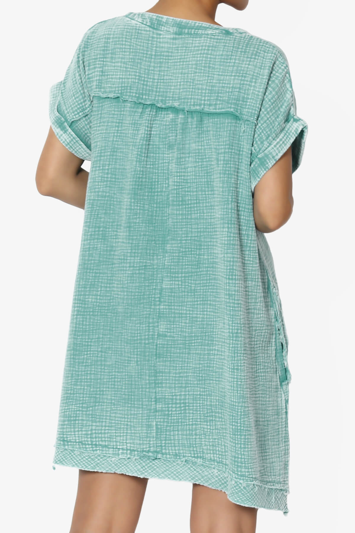 Milly Washed Gauze Babydoll Shift Mini Dress DUSTY TEAL_2