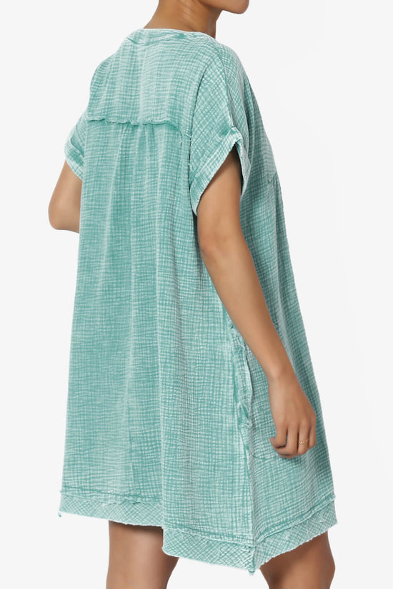 Milly Washed Gauze Babydoll Shift Mini Dress DUSTY TEAL_4