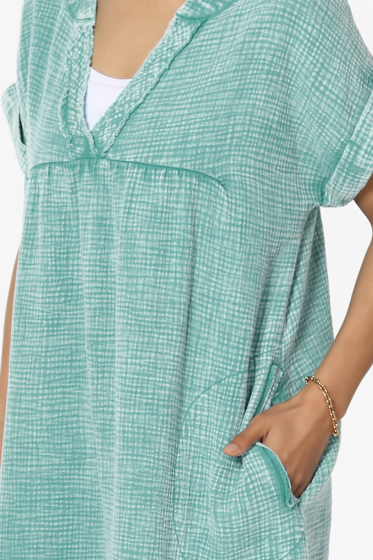 Milly Washed Gauze Babydoll Shift Mini Dress DUSTY TEAL_5