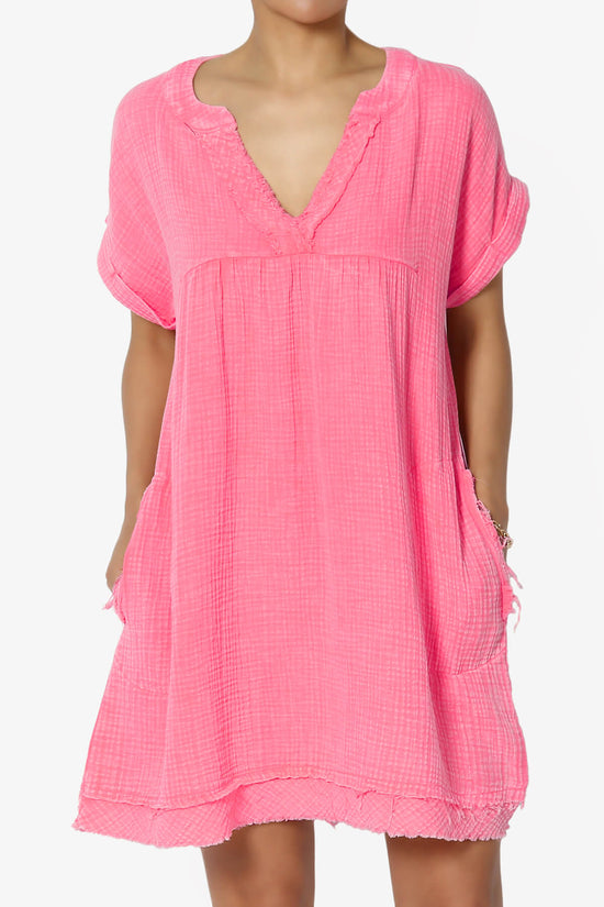 Milly Washed Gauze Babydoll Shift Mini Dress FUCHSIA_1