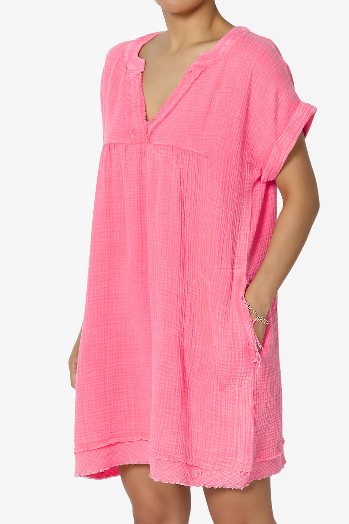 Milly Washed Gauze Babydoll Shift Mini Dress FUCHSIA_3