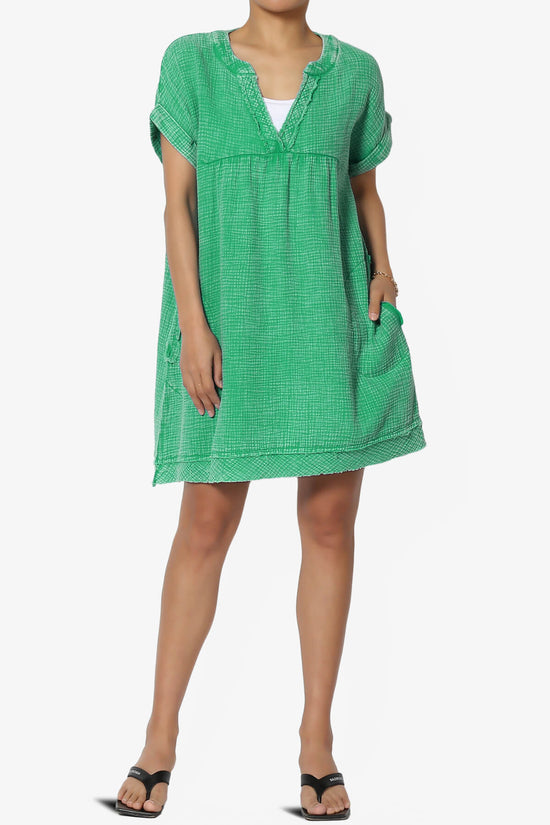 Milly Washed Gauze Babydoll Shift Mini Dress KELLY GREEN_6