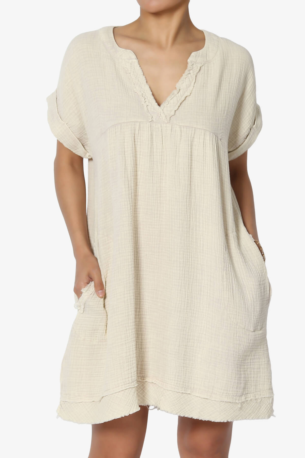 Milly Washed Gauze Babydoll Shift Mini Dress SAND BEIGE_1