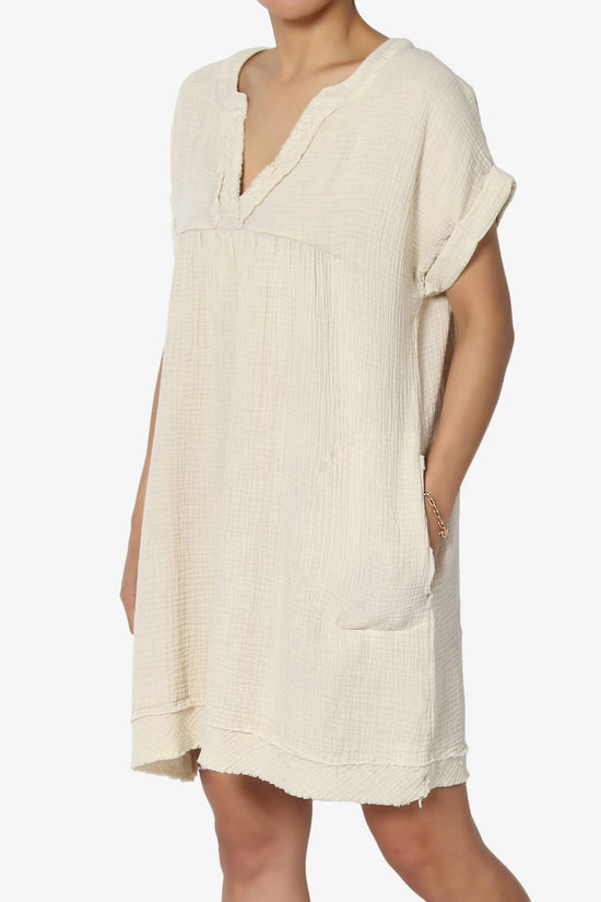 Milly Washed Gauze Babydoll Shift Mini Dress SAND BEIGE_3