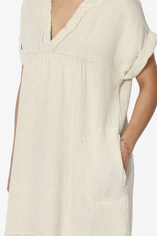 Milly Washed Gauze Babydoll Shift Mini Dress SAND BEIGE_5